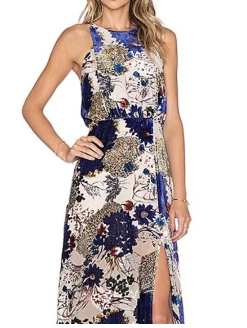 Line & Dot Navy Blue and Cream Floral Maxi Dress